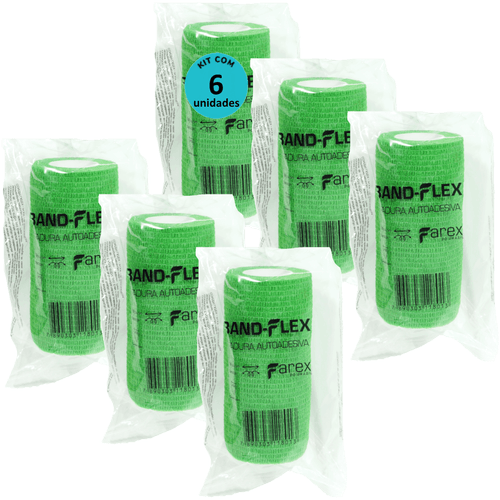 Atadura 10cm Verde Band-Flex Autoadesiva Para Animais Farex Kit Com 6
